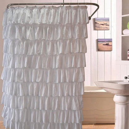 Waterproof Shower Curtain with Corrugated Edge and Ruffle Detail – Clear Polyester