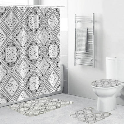 Black and White Patterned Waterproof Polyester Shower Curtain – Green-Inspired Bohemian Designs