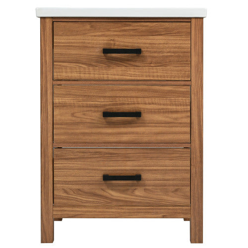 24'' Bathroom Vanity with Ceramic Basin Sink – Freestanding, Modern Storage Cabinet with 3 Drawers