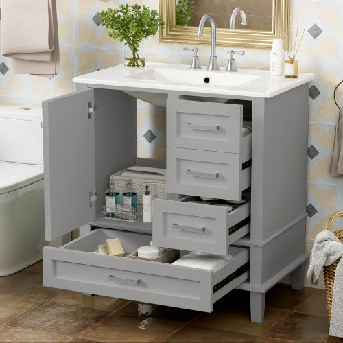 30" Bathroom Vanity – Modern Storage Cabinet with Soft Closing Door, 3 Drawers & Solid Wood Frame