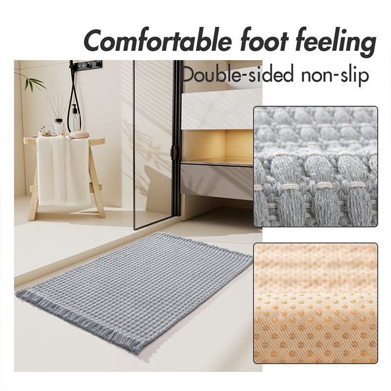 Woven Microfiber Bathroom Door Mat – Absorbent, Non-Slip, Tassel Detail