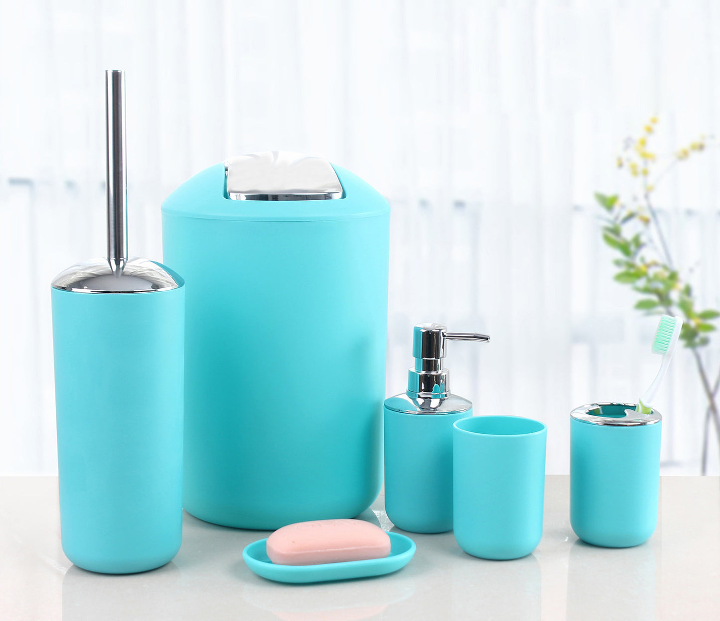 Six-Piece Plastic Bathroom Set – Functional Essentials for Everyday Use