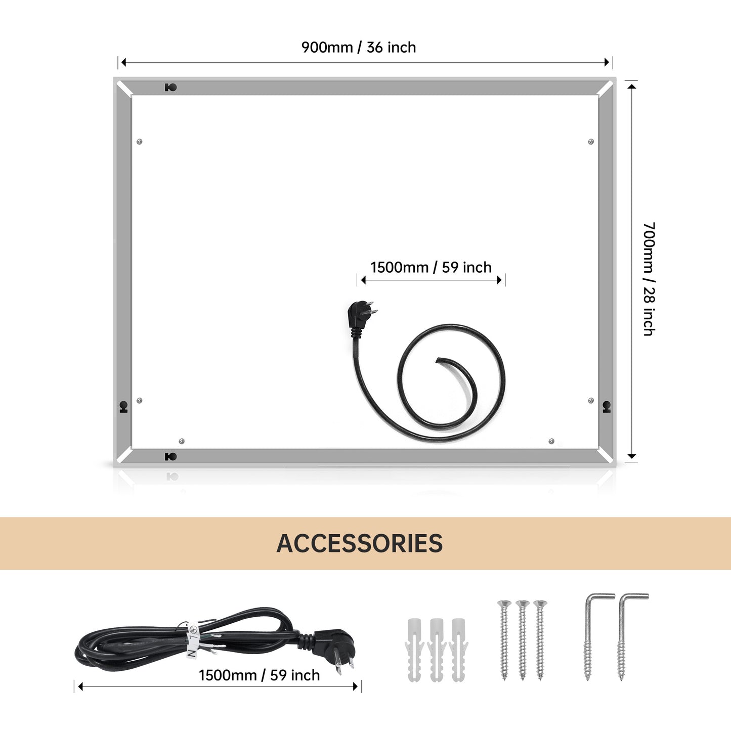 LED Bathroom Mirror with Touch Button Control – Adjustable Color Temperature, Anti-Fog, Dimmable Light