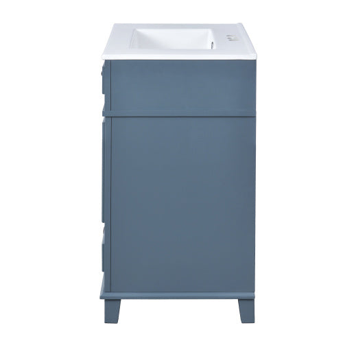 30'' Bathroom Vanity with Ceramic Sink – Solid Wood Frame Storage Cabinet with Soft Closing Doors, Retro Style, Blue