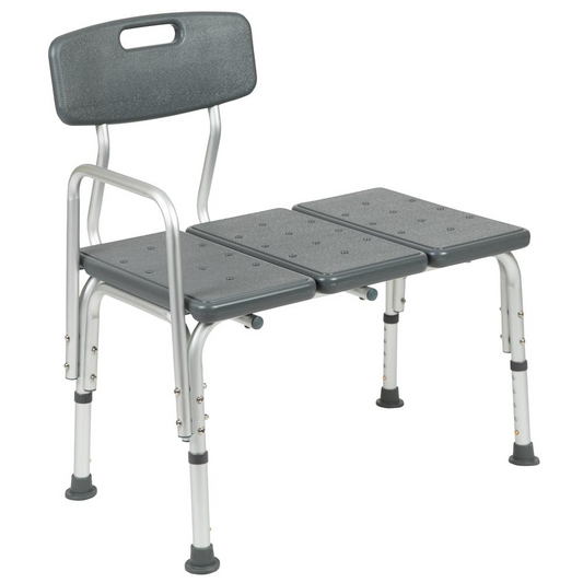 Hercules Series Adjustable Transfer Bench – Gray, 300 lb Capacity with Backrest & Side Arm for Tub & Shower Safety