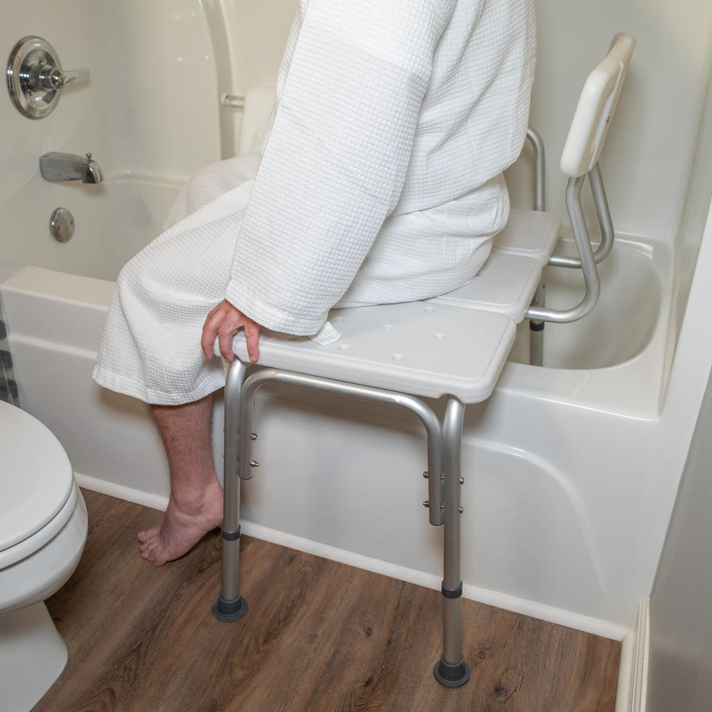 Hercules Series Adjustable Transfer Bench – Gray, 300 lb Capacity with Backrest & Side Arm for Tub & Shower Safety