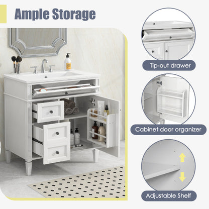 30" Bathroom Vanity with Top Sink – Modern Storage Cabinet with 2 Drawers and a Tip-out Drawer