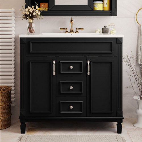 36'' Bathroom Vanity with Top Sink – Modern Storage Cabinet with 2 Soft-Closing Doors & 2 Drawers, Single Sink Vanity (Black)