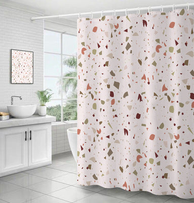 Morandi Terrazzo Shower Curtain – Thickened Waterproof Polyester in Nordic Palette
