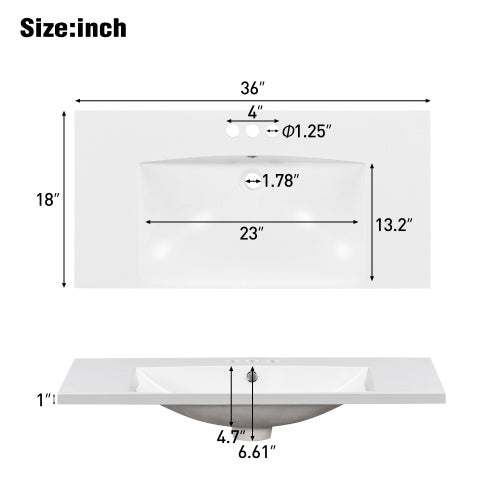 36'' Bathroom Vanity with Resin Sink Combo – Freestanding Solid Wood Frame Vanity Set with 4 Soft Closing Doors & 2 Drawers