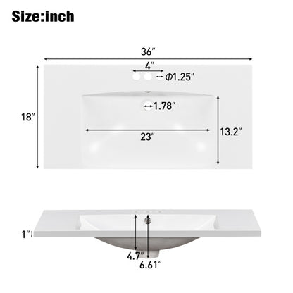 36'' Bathroom Vanity with Resin Sink Combo – Freestanding Solid Wood Frame Vanity Set with 4 Soft Closing Doors & 2 Drawers