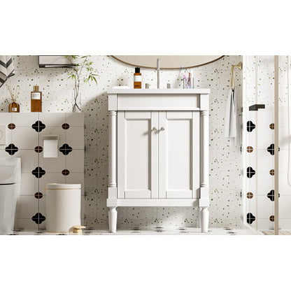 24" Bathroom Vanity with Top Sink – 2-Tier Modern Storage Cabinet, Large Shelves & Clean Lines