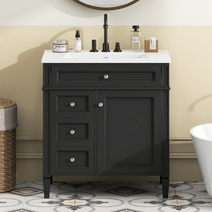 30" Bathroom Vanity with Top Sink – Modern Storage Cabinet with 2 Drawers and a Tip-out Drawer