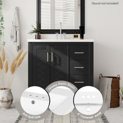 30'' Bathroom Vanity with Resin Sink Combo, Solid Wood Frame Bathroom Storage Cabinet, Freestanding Vanity Set with 3 Drawers & Soft Closing Doors
