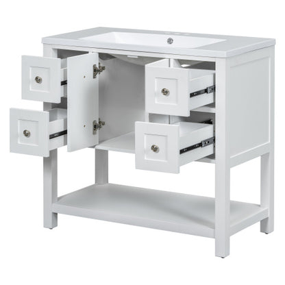 36'' Bathroom Vanity with Undermount Sink, Free Standing Vanity Set with 4 Drawers & Soft Closing Doors, Solid Wood Frame Bathroom Storage Cabinet