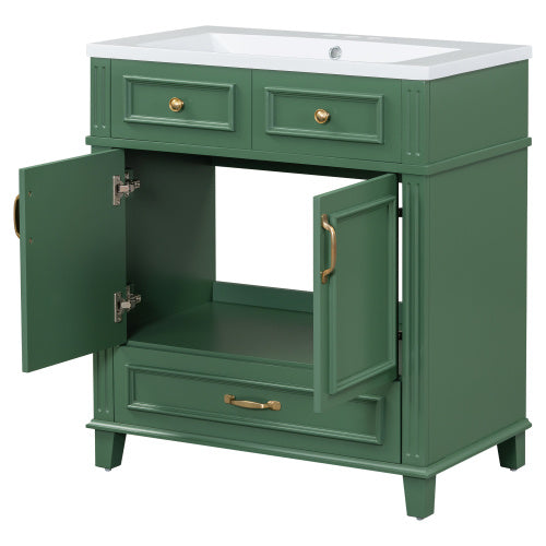 30'' Bathroom Vanity with Resin Sink – Solid Wood Frame, Soft Closing Doors, Retro Style, Green