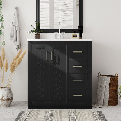 30'' Bathroom Vanity with Resin Sink Combo, Solid Wood Frame Bathroom Storage Cabinet, Freestanding Vanity Set with 3 Drawers & Soft Closing Doors