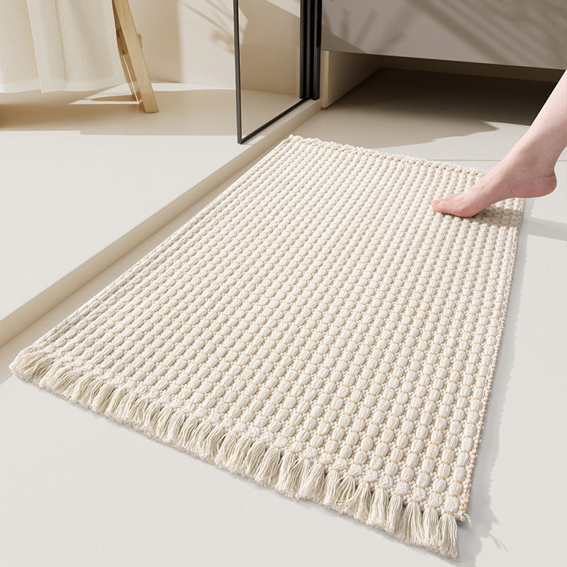 Woven Microfiber Bathroom Door Mat – Absorbent, Non-Slip, Tassel Detail