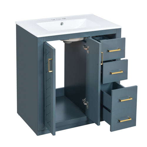30'' Bathroom Vanity with Ceramic Sink Combo, Solid Wood Frame Bathroom Storage Cabinet, Freestanding Vanity Set with 3 Drawers & Soft Closing Doors