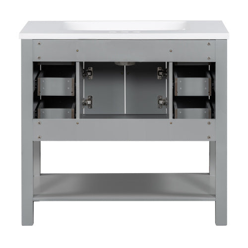 36'' Bathroom Vanity With Top Sink, Modern Mirror Cabinet With Towels Bar, Bathroom Storage Cabinet With 2 Soft Closing Doors And 6 Drawers, Single Sink Bathroom Vanity