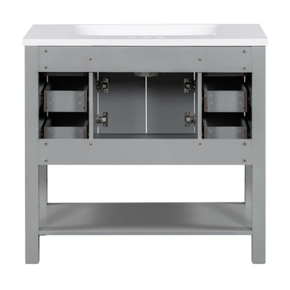 36'' Bathroom Vanity With Top Sink, Modern Mirror Cabinet With Towels Bar, Bathroom Storage Cabinet With 2 Soft Closing Doors And 6 Drawers, Single Sink Bathroom Vanity