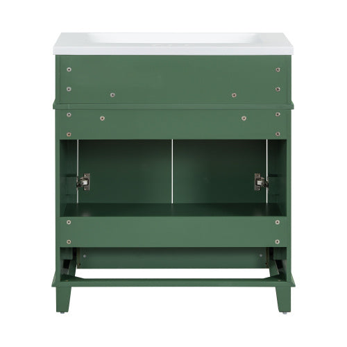 30'' Bathroom Vanity with Resin Sink – Solid Wood Frame, Soft Closing Doors, Retro Style, Green