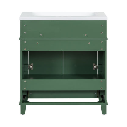30'' Bathroom Vanity with Resin Sink – Solid Wood Frame, Soft Closing Doors, Retro Style, Green