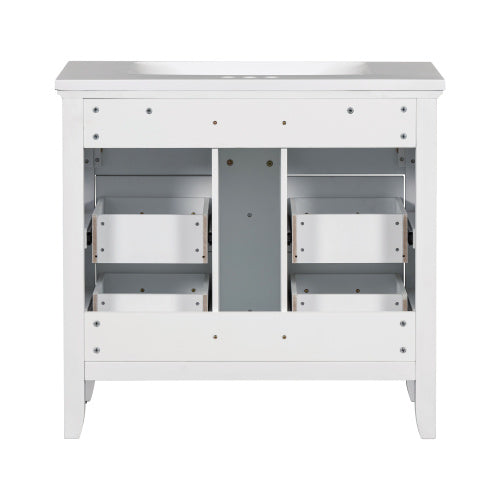 36'' Bathroom Vanity With Resin Sink Combo, Free Standing Single Vanity Set With Four Drawers, Solid Wood Frame Bathroom Storage Cabinet