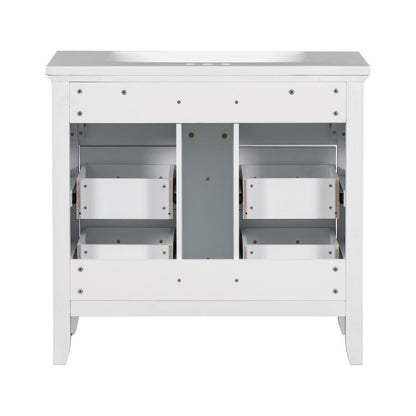 36'' Bathroom Vanity With Resin Sink Combo, Free Standing Single Vanity Set With Four Drawers, Solid Wood Frame Bathroom Storage Cabinet
