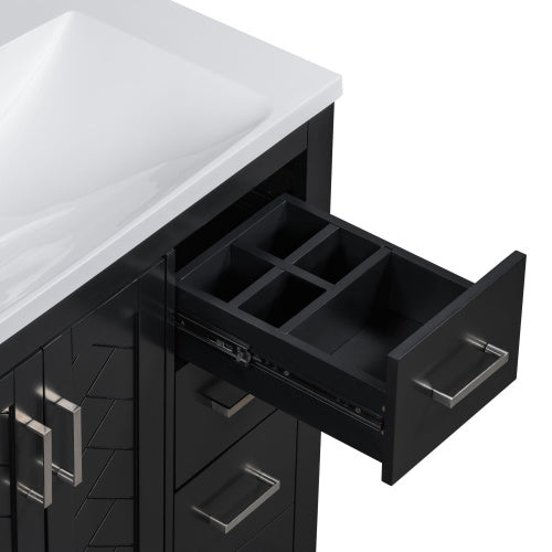 30'' Bathroom Vanity with Resin Sink Combo, Solid Wood Frame Bathroom Storage Cabinet, Freestanding Vanity Set with 3 Drawers & Soft Closing Doors
