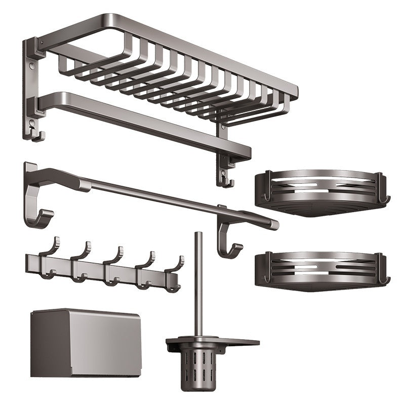 Gun Gray Aluminum Bathroom Storage Rack – Punch-Free, Modular Mesh System