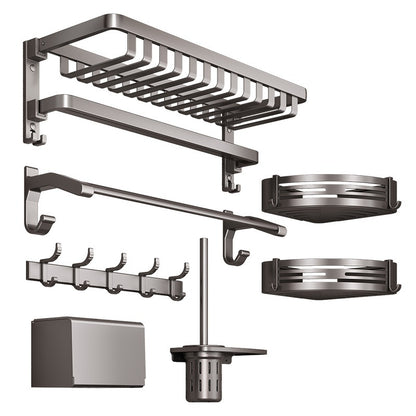 Gun Gray Aluminum Bathroom Storage Rack – Punch-Free, Modular Mesh System