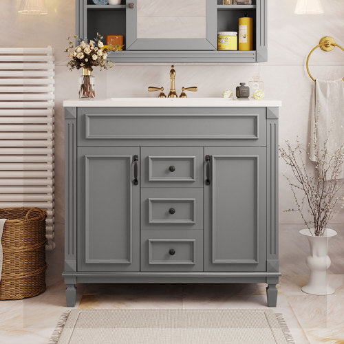 36'' Bathroom Vanity with Top Sink – Modern Storage Cabinet with 2 Soft-Closing Doors & 2 Drawers, Single Sink Vanity (Grey)