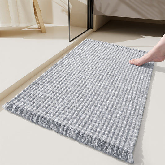 Woven Microfiber Bathroom Door Mat – Absorbent, Non-Slip, Tassel Detail
