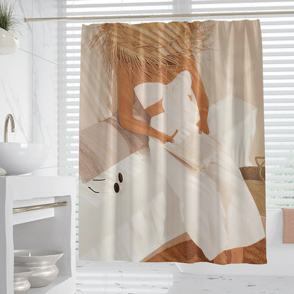 Hand-Drawn Woman Geometric Line Illustration Shower Curtain – Premium Polyester