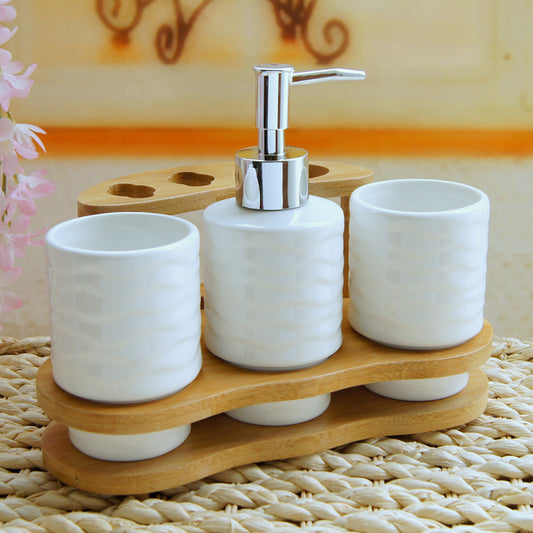Bathroom Accessories Set – Elegant Three-Piece Collection with Wooden Frame
