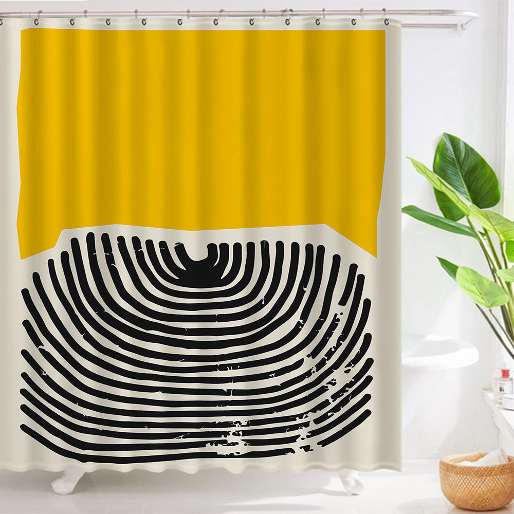 Art Geometric Waterproof Shower Curtain – Polyester with Copper Buttonholes and Resin Rings