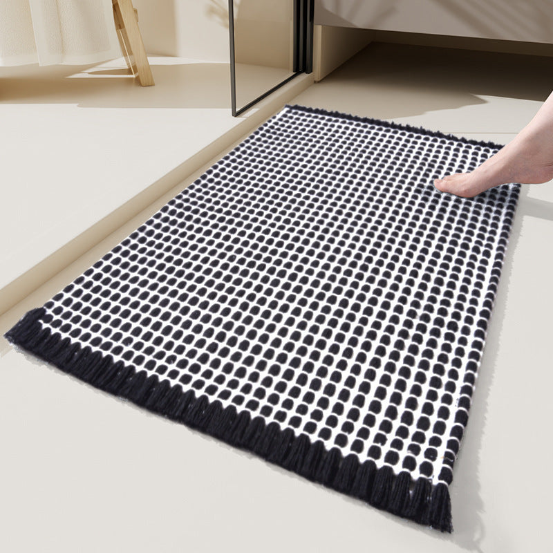 Woven Microfiber Bathroom Door Mat – Absorbent, Non-Slip, Tassel Detail