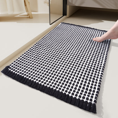 Woven Microfiber Bathroom Door Mat – Absorbent, Non-Slip, Tassel Detail