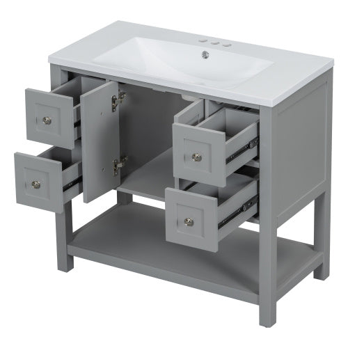 36'' Bathroom Vanity with Undermount Sink – Free Standing Vanity Set with 4 Drawers & Soft Closing Doors, Solid Wood Frame