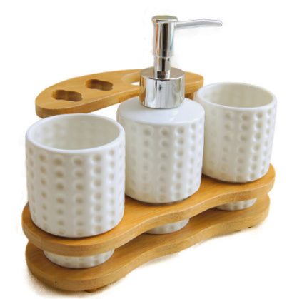 Bathroom Accessories Set – Elegant Three-Piece Collection with Wooden Frame