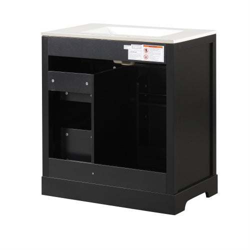 30  Bathroom Vanity With Sink Top, Bathroom Vanity Cabinet With Door And Two Drawers, MDF Boards, Solid Wood, One Package, Black