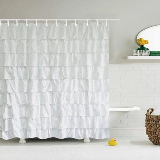 Waterproof Shower Curtain with Corrugated Edge and Ruffle Detail – Clear Polyester