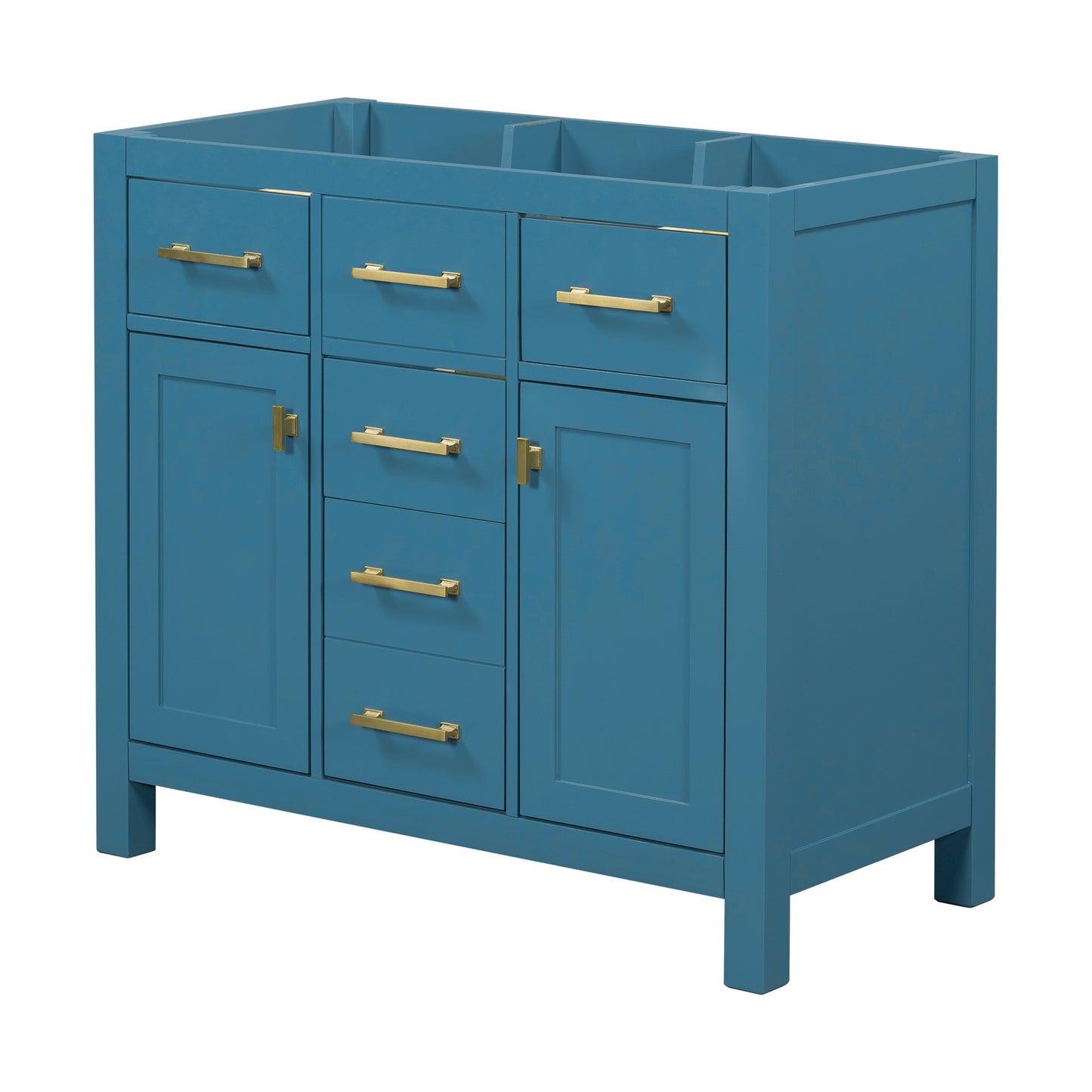 36" Solid Wood Freestanding Bathroom Cabinet – Modern Storage with 4 Drawers & 2 Cabinets
