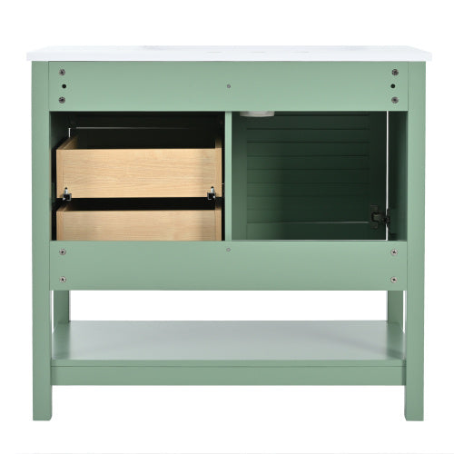 36'' Bathroom Vanity With Undermount Sink, Free Standing Vanity Set With 2 Drawers& Soft Closing Doors, Bathroom Storage Cabinet With Solid Wood Feet, Green