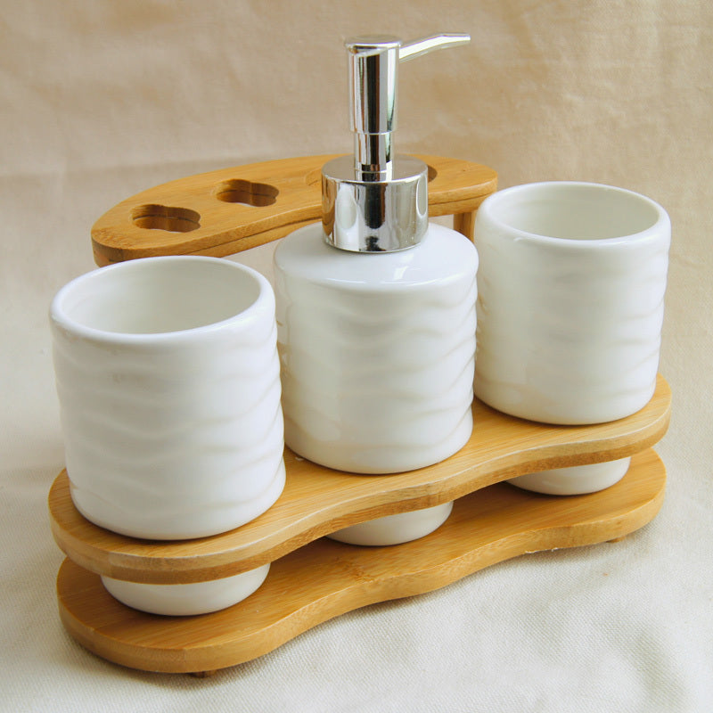 Bathroom Accessories Set – Elegant Three-Piece Collection with Wooden Frame