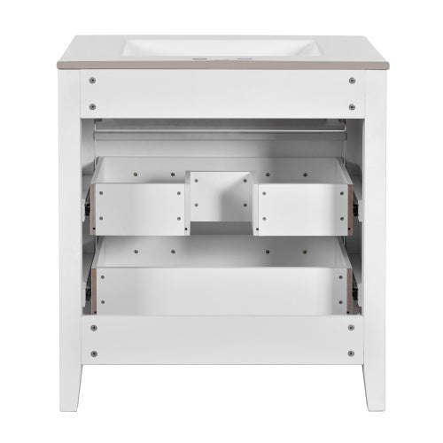 30'' Bathroom Vanity With Ceramic Sink Combo, Free Standing Single Vanity Set With 3 Drawers, Solid Wood Frame Bathroom Storage Cabinet, White