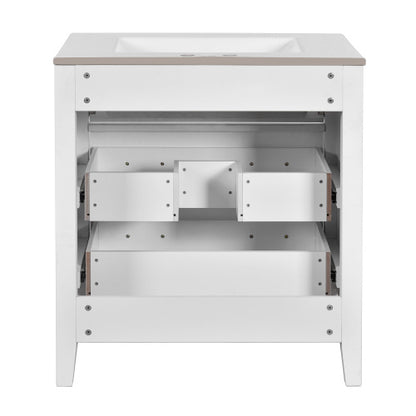 30'' Bathroom Vanity With Ceramic Sink Combo, Free Standing Single Vanity Set With 3 Drawers, Solid Wood Frame Bathroom Storage Cabinet, White