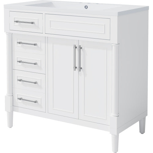 36'' Bathroom Vanity With Top Resin Sink, Freestanding Bathroom Storage Cabinet With 2 Drawers And A Tip-out Drawer, Solid Wood Frame Vanity Set, Height Adjustable Shelf