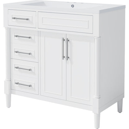36'' Bathroom Vanity With Top Resin Sink, Freestanding Bathroom Storage Cabinet With 2 Drawers And A Tip-out Drawer, Solid Wood Frame Vanity Set, Height Adjustable Shelf